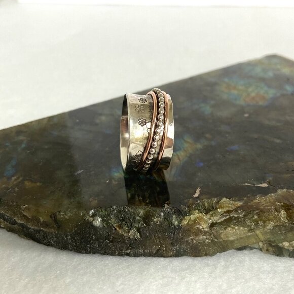 Sterling Silver 925 Copper Wide Spinner Curved Comfort Fit Band Ring Sz 7.25 - Picture 13 of 16